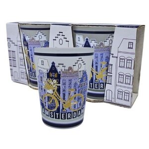 Typisch Hollands Delft Blue Bicycle Shot Glasses - Amsterdam - Frosted - Set of 2