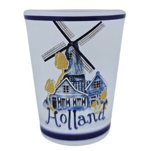 Typisch Hollands Shotglas molen Delfts-blauw - Holland -Frosted