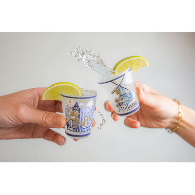 Typisch Hollands Delft Blue Bicycle Shot Glasses - Amsterdam - Frosted - Set of 2 - Copy