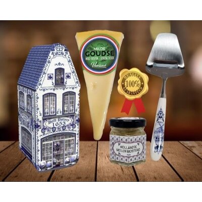 Typisch Hollands Kaas in geschenkblik met kaasschaaf en mosterd