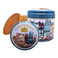 Typisch Hollands Stroopwafels in an Amsterdam-blue tin with gabled houses