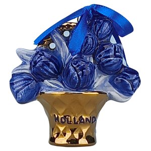 Matix Kerstornament tulpenmand Delfts-blauw  met goud