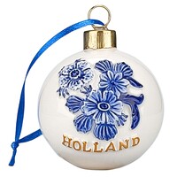 Matix Delft Blue Christmas ornament with gold, round flowers