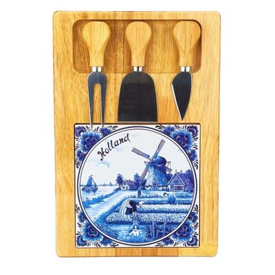 Typisch Hollands Käsebrett mit Messern 20x30 cm Holland - Delfter Blau