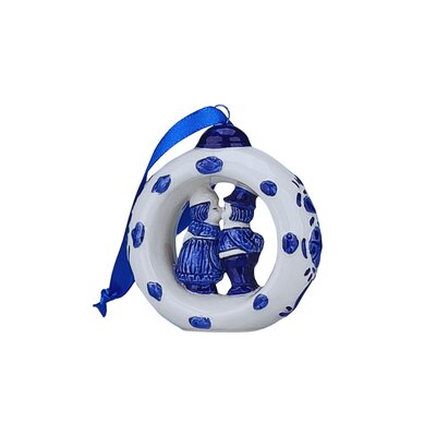 Heinen Delfts blauw Kerstornament keramiek ring met fiets