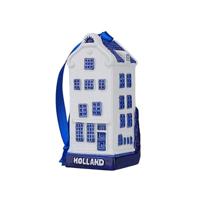 Matix Kerstornament keramiek huisje klokgevel - delftsblauw
