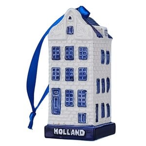 Typisch Hollands Christmas ornament ceramic house with spouted gable - Delft blue