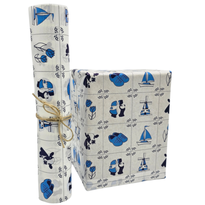 Typisch Hollands Delft Blue wrapping paper roll - 30cm, 3 meters long