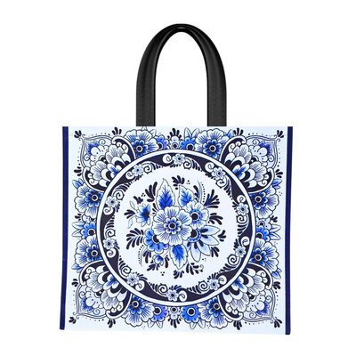 Matix Delft blue shopper with stylish floral decoration