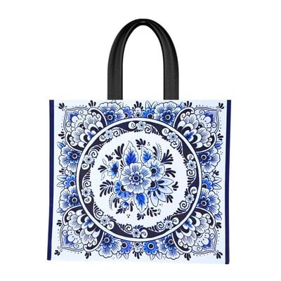 Matix Delfterblaue Einkaufstasche mit stilvoller Blumenverzierung