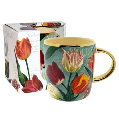 Matix Kleiner Becher mit hübschen grünen und goldenen Tulpen