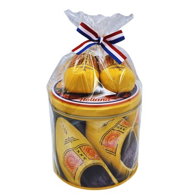 typisch-hollands-geschenkpakket Stroopwafels cadeauset - met Houten klompjes Geel