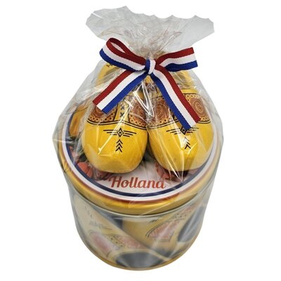 typisch-hollands-geschenkpakket Stroopwafels cadeauset - met Houten klompjes Geel
