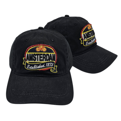 Typisch Hollands Cap Amsterdam - established 1275 -Zwart Amsterdam patch - Fiets
