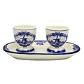 Heinen Delfts blauw Delft blue egg cups with saucer.
