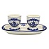 Heinen Delfts blauw Delft blue egg cups with saucer.