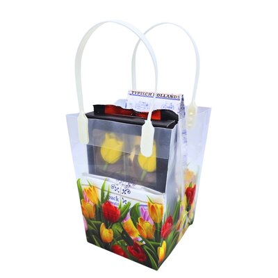 Typisch Hollands Holland gift bag PVC with tulips - 5x sweets - 1x souvenir