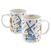 Typisch Hollands Holland Kaffee-Teebecher - Tulpen- und Mühlendekoration - Goldblau