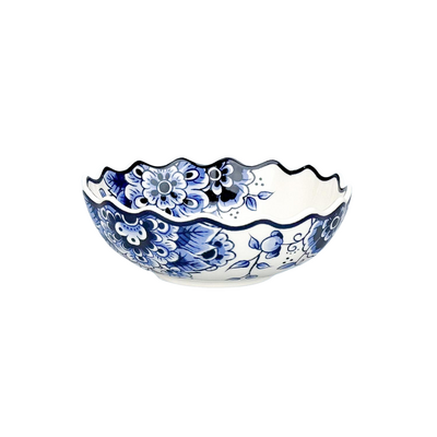 Typisch Hollands Large Delft blue scalloped bowl - classic floral print