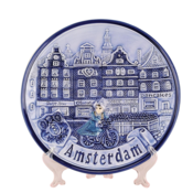 Typisch Hollands Wall plate houses with bicycle 20 cm Amsterdam - Delft blue