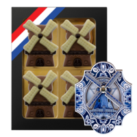 Typisch Hollands Chocolade molens  - doosje met magneet molen - Delfts blauw