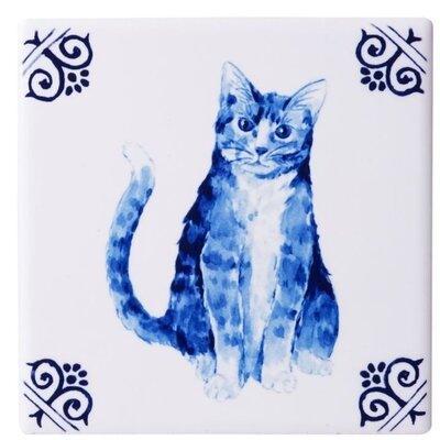 Heinen Delfts blauw Luxuriöse Untersetzer – Keramik – Verspielte Katzen