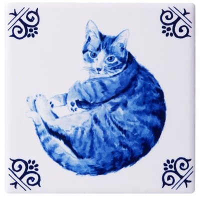 Heinen Delfts blauw Luxury coasters - ceramic - Playful cats