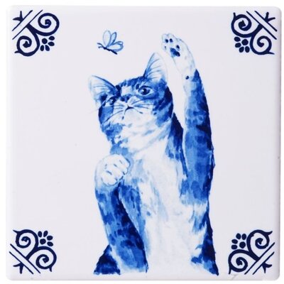 Heinen Delfts blauw Luxury coasters - ceramic - Playful cats