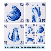 Heinen Delfts blauw Luxe onderzetters - keramiek - Speelse katten
