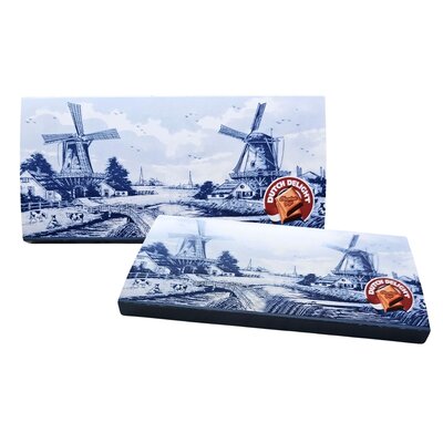 Typisch Hollands Melkchocoladereep in Delfts blauwe geschenkverpakking - Molenlandschap