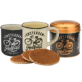 Typisch Hollands Amsterdam – Holland Geschenkset – 2 Tassen & Dose Sirupwaffeln