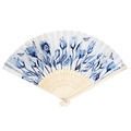 Typisch Hollands Hand fan - White with blue tulips and a butterfly