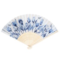 Typisch Hollands Hand fan - White with blue tulips and a butterfly