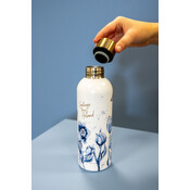 Typisch Hollands Water bottle (insulated bottle) White with blue tulips and butterfly