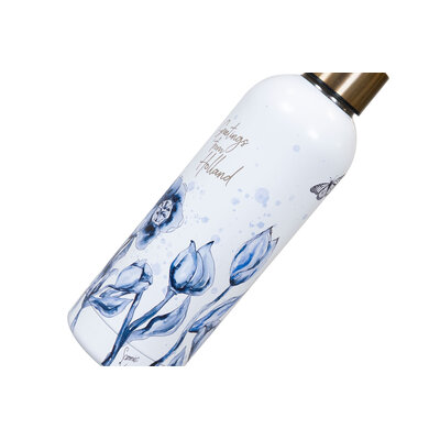 Ter Steege souvenirs Wasserflasche (Isolierflasche), weiß mit blauen Tulpen und Schmetterling