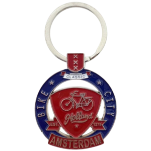 Typisch Hollands Sleutelhanger Fiets - Amsterdam - rood-blauw