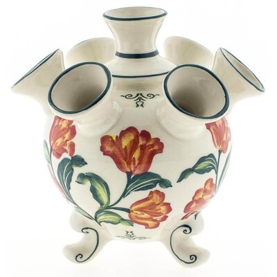 Heinen Delfts blauw Tulip vase on legs orange tulip large