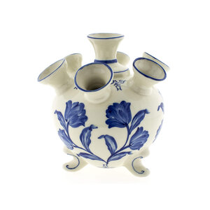Heinen Delfts blauw Tulpenvaas op pootjes blauwe tulp groot