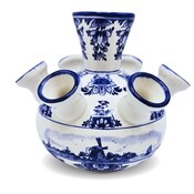 Heinen Delfts blauw Tulpenvaas - Bloemen en molens in waterlandschap