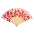 Typisch Hollands Hand fan - Pink with red tulips and a butterfly