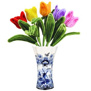 Matix Tulpenboeketje - Chenille in Delfts blauwe vaas