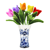 Typisch Hollands Tulpenboeketje - Chenille in Delfts blauwe vaas
