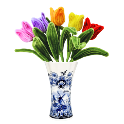 Typisch Hollands Tulpenstrauß – Chenille in einer delfterblauen Vase