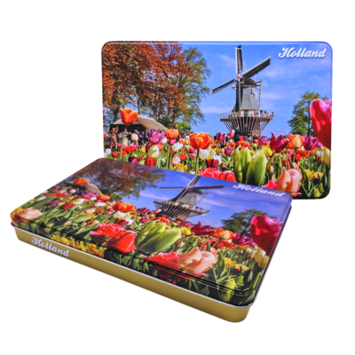 Typisch Hollands Souvenir tin - Mill and tulip field - 16 chocolate balls