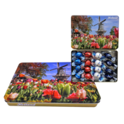 Typisch Hollands Souvenirdose – Mühle und Tulpenfeld – 16 Schokoladenkugeln