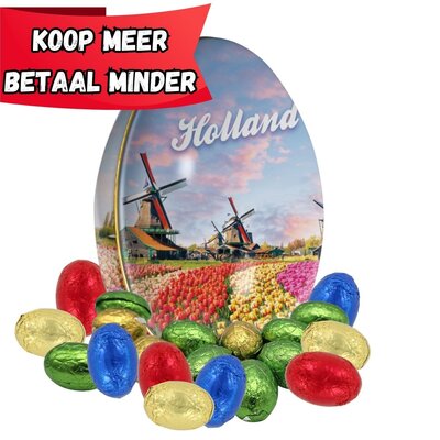 Typisch Hollands Hollands Cadeaublik Ei – Gevuld met 20 Luxe Chocolade-eitjes