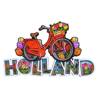 Typisch Hollands Magnet Holland (bicycle and tulips) letters.