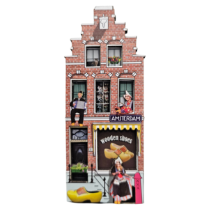 Typisch Hollands Magnet – Amsterdam – Fassadenhaus 3D-Holzschuhe