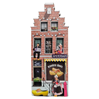 Typisch Hollands Magneet - Amsterdam - Gevelhuisje 3D Wooden Shoes