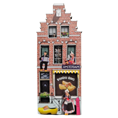 Typisch Hollands Magnet - Amsterdam - Facade House 3D Wooden Shoes